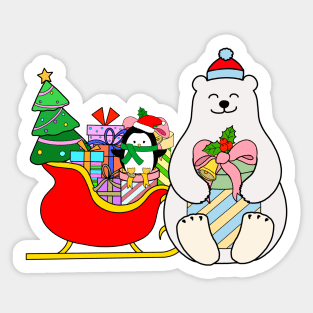 Merry Christmas! Polar Bear and Penguin Sticker